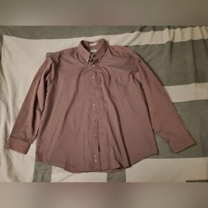 Van Heusen Wrinkle Free Size LG Long Sleeve Brown Buttondown Collared Shirt